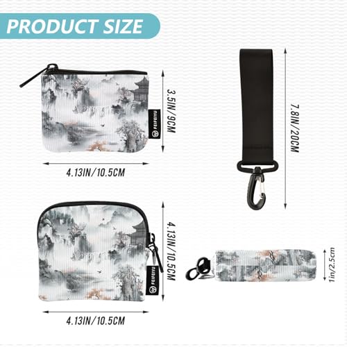 Chinese Style Lanscape Ink Women's Wallets Card Cases Slim Detachable Card Wallet Money Organizer with Zipper Coin Pocket for Work Travel 2 Packs4