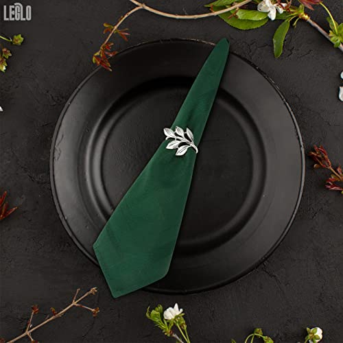 20Pcs Napkin Rings Silver Leaf - White Napkin Rings Bulk For Wedding, Party, Easter Napkin Rings And Christmas Napkin Rings - Silver Napkin Rings For Formal Or Casual Dining Table Flower Napkin Holder #TOP3