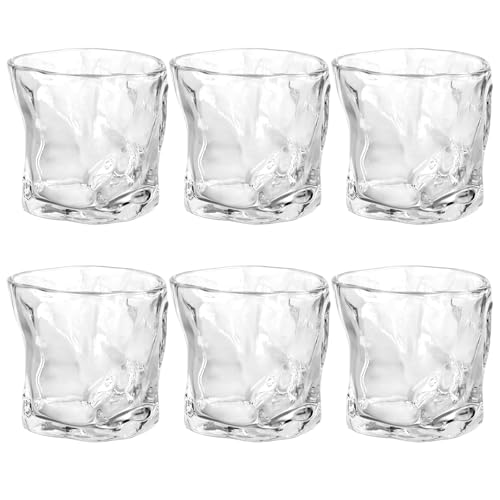 bssmmai 6 Stück Aesthetic Whisky Gläser, 200ml Unregelmäßiges Kristall Rum Cocktailgläser, Eiskaffee Wassergläser Set, Trinkglas für Spirituosen, Brandy, Wodka, Tequila