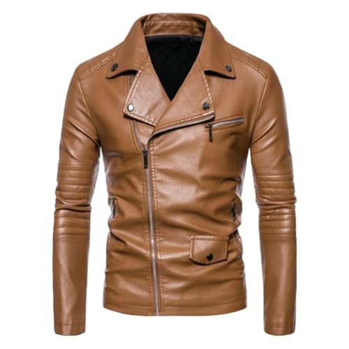 Veste de motard homme cuir synthétique hiver blouson rétro délavé col rabattable chaud
