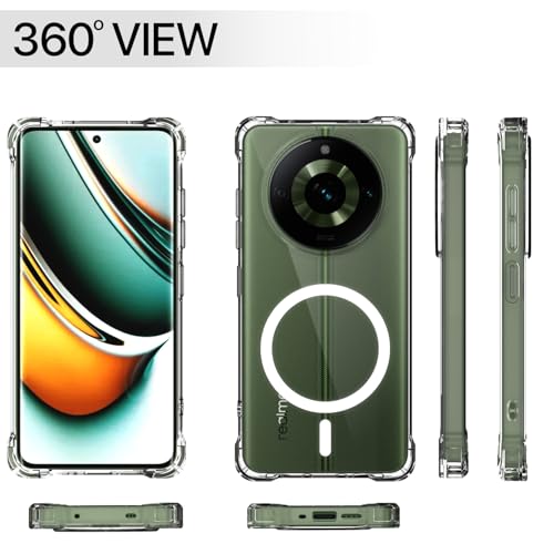 Image of Outlouders Back Cover for Realme 11 Pro / 11 Pro Plus 5G / Narzo 60 Pro 5G Mag-Safe Transparent PC + TPU Bumper Case with Magnetic Support Shockproof Protection (Transparent Mag-Safe)