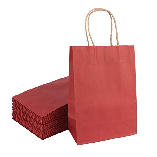 Sdootjewelry Red Gift Bags, 50 Pcs Small Kraft Paper Gift Bags with Handles, 5.9 x 3.1 x 8.3" Matte Tote Paper Bags, Shopping Bags, Kraft Bags, Retail Bags, Party Bags