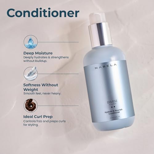 Image of NABELA Deep Hydration Bimini Shampoo and Conditioner Set - Moisture-Rich Hair Care Routine with Hyaluronic Acid, Argan Oil & Shea Butter - Curl Enhancing & AntiFrizz Duo for Soft, Shiny Hair - 8 fl oz