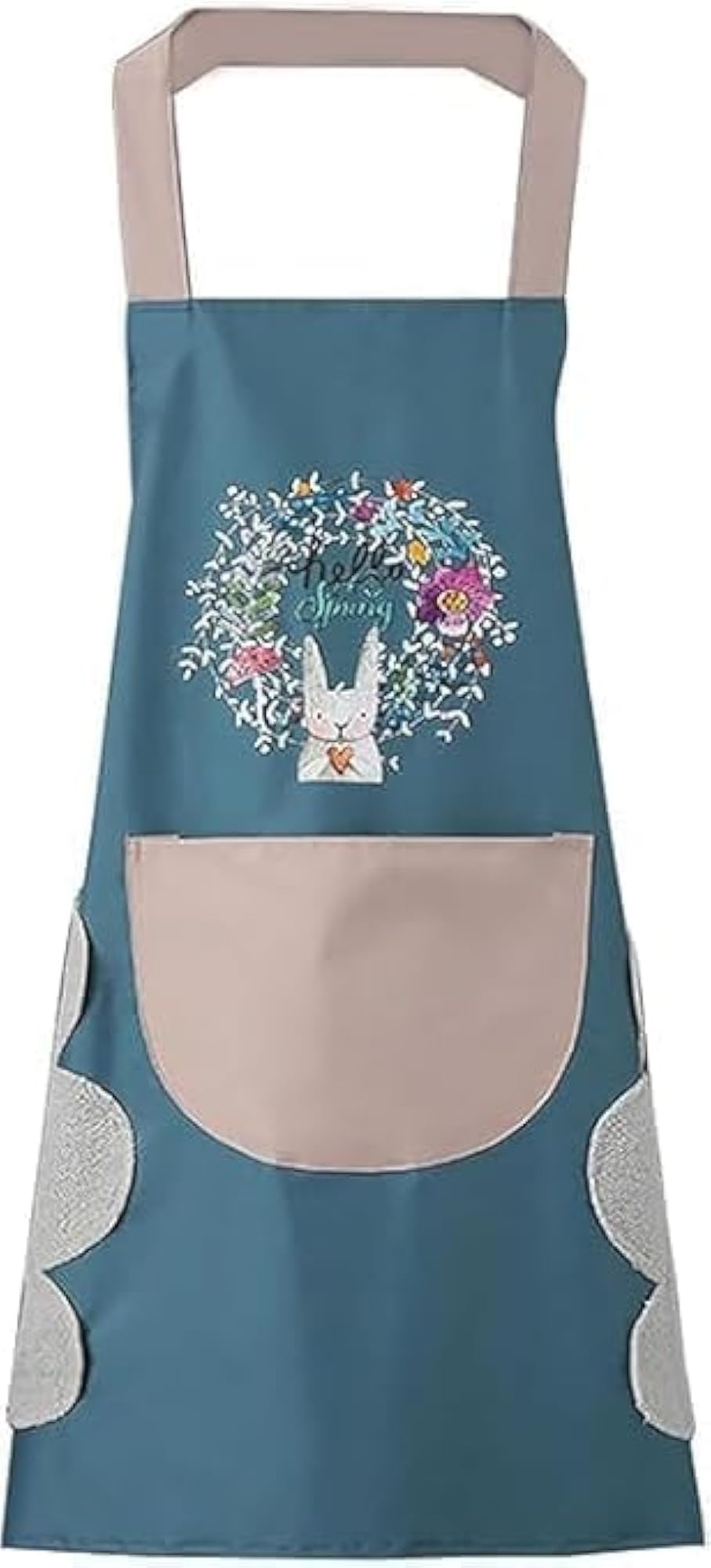 Waterproof Kitchen Cooking Apron with Pockets, Cute Floral Bunny Print