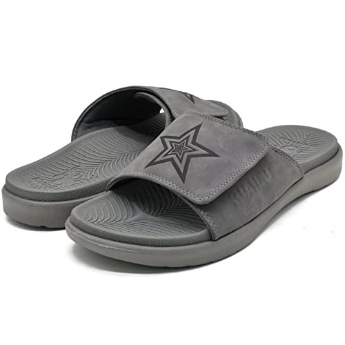 Kuailu Mens Slides Soft Cushion Sport Sandals With Plantar Fasciitis Arch Support Adjustable Open Toe Summer Slippers Slip On Indoor Outdoor Sandalias Para Hombres, Grey Size 8 #TOP6