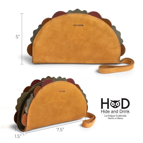 Hide & Drink, Multipurpose Taco Shape Wallet, Make Up Organizer, Cash Holder, Earphones Case, Money Organizer, Full Grain Leather, Handmade Travel Accessories, Old Tobacco3