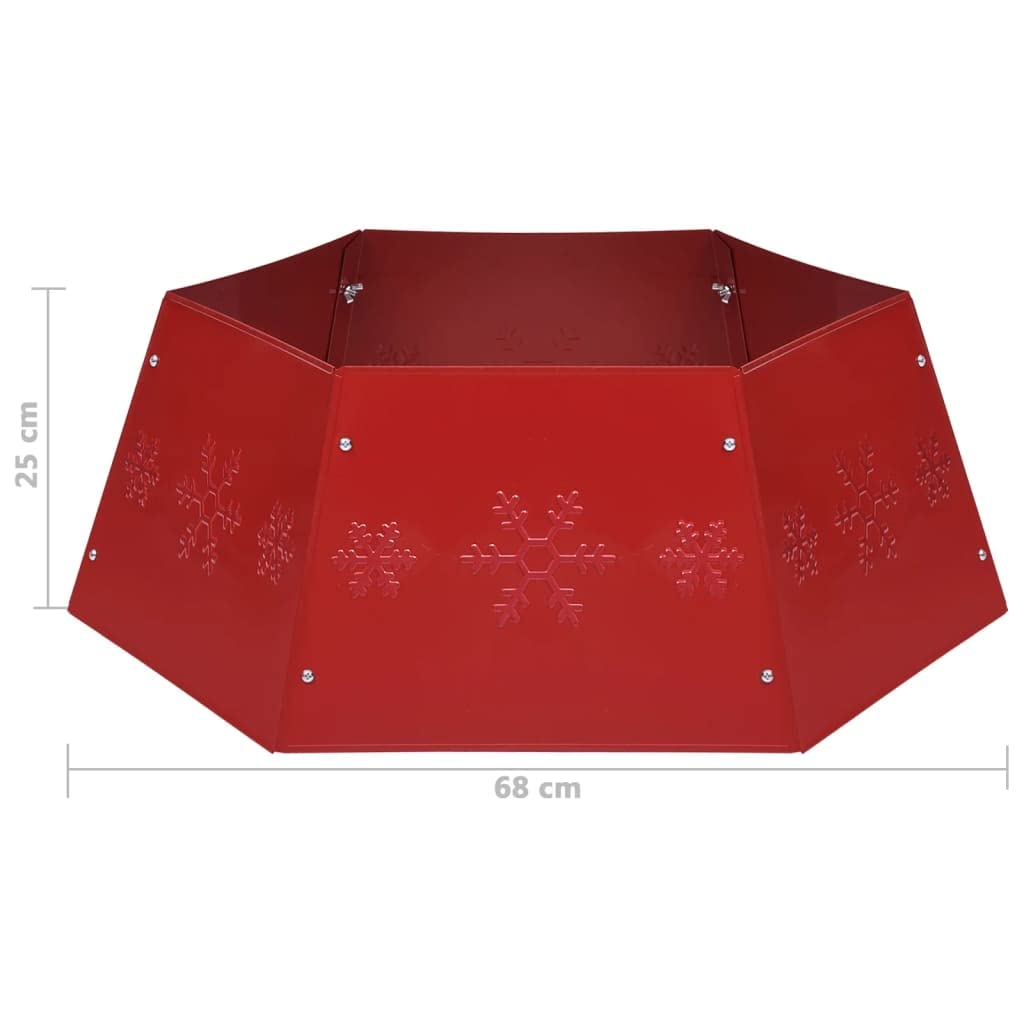 Jupe de sapin de Noël rouge en métal Ø 68 x 25 cm - Couverture de sapin de Noël ronde - Décoration de sapin de Noël - Tapis de protection de sol pour salon - Tapis de sapin de Noël festif
