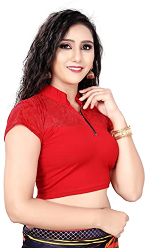 Image of Women's Cotton Short Sleeve Classic Blouse (SC-111-RED- Red 40)