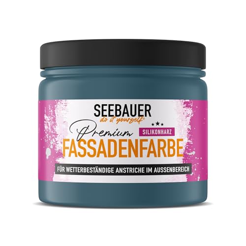 SEEBAUER diy Silikonharz-Fassadenfarbe Blau 300ML für Außen (No. 800 Baltic Sea) Selbstreinigende Fassadenfarbe mit Lotuseffekt - Geeignet für Putz, Mauerwerk und Beton