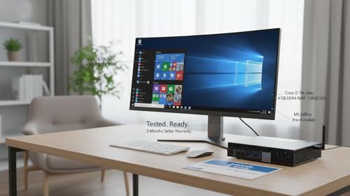 Image of Mini Desktop PC | Core i3 7th Gen | 4 GB RAM | 128GB SSD | Windows 10 Pro | MS Office | Tested & Ready | 5G WiFi II Charger Included II 3 Months Seller Warranty (128, GB, 4, GB)