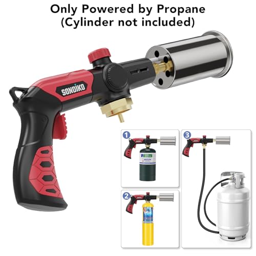 Image of Sondiko Powerful Grill & Cooking Propane Torch L8010, Sous Vide, Campfire Starter, Adjustable Wood Torch Burner for Searing Steak, BBQ, Welding(Red & Black) Propane Tank Not Included
