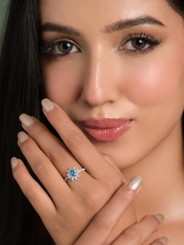 Image of Clara 925 Sterling Silver Blue Zirconia Adjustable Ring for Women | Platinum-Plated | Gift for Girl Wife Girlfriend for Anniversary & Birthday | Minimal Daily Wear
