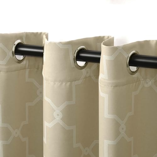 Superior Woven Blackout Printed Curtains for Bedroom, Window, Farmhouse, Living Room, Insulated, Thermal, Quality Soft, Imperial Trellis Collection, Set of 2 Panels, 6 Grommets, 42" x 63", Ivory