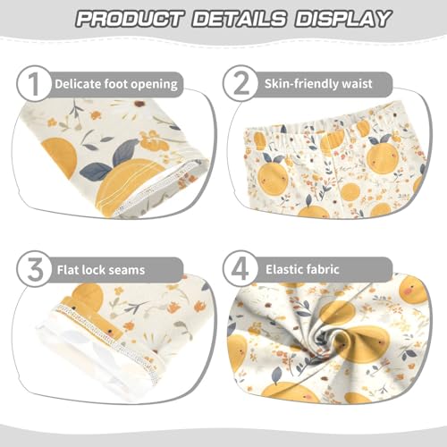 Floral Pattern Orange Fruits Kids Girl's Basic Leggings Stretchy High Waisted Yoga Pants Exercise3