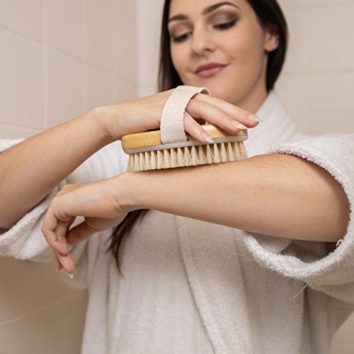 Hand Size Dry Brushing Body Brush - Face, Foot, Leg Exfoliator - Skin Tightening Cellulite Massager For Thighs - Natural Bristle Scrubber For Exfoliating Dead Skin & Lymphatic Drainage #TOP7