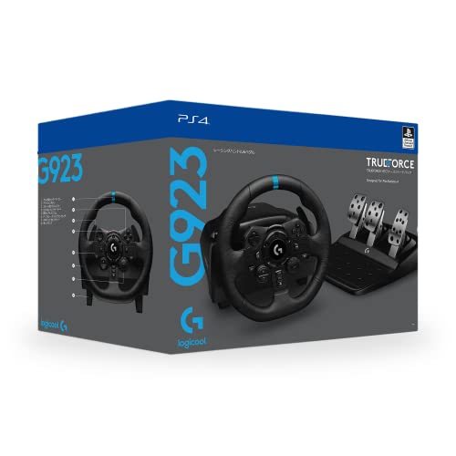عجلة وبدالات سباق G923 من لوجيتيك لجهاز PS4 وPS5 والكمبيوتر، تتميز بخاصية تروفورس حتى 1000 هرتز وبدالات جيدة الاستجابة ووحدة تحكم مزدوجة في التشغيل وغطاء عجلة من الجلد الاصلي