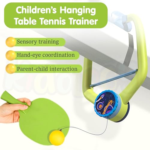 Image of Kidology Door Hanging Table Tennis Trainer for Kids | Indoor Ping Pong Game Set with 2 Rackets and 6 Balls | Fun Sports Toy for Boys and Girls Ages 3+ | Safe Non-Toxic Indoor Play Activity