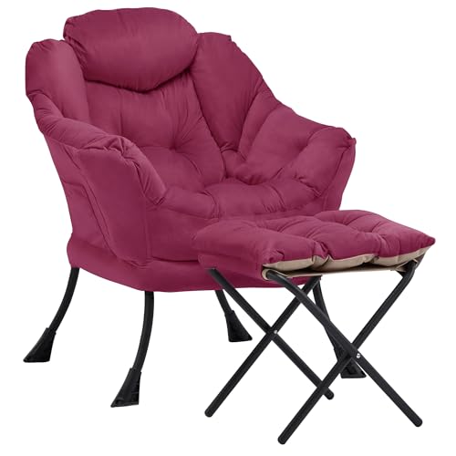 Aunekiv Lazy Chair with Ottoman, Comfy Reading Chair, Burgundy