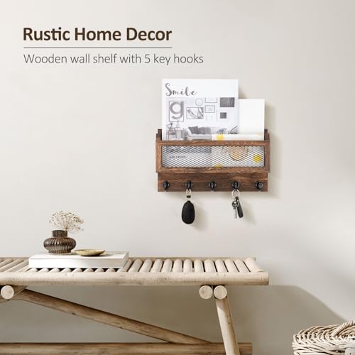 Nekon Mail and Key Holder for Wall Decorative, 11 Inch Wooden Wall Key Organizer with 5 Key Hooks, Wall Mount Storage Shelf for Entryway Hallway (Brown) - Cosy Home Interiors Nekon Mail and Key Holder for Wall Decorative, 11 Inch Wooden Wall Key Organizer with 5 Key Hooks, Wall Mount Storage Shelf for Entryway Hallway (Brown) - Image 4