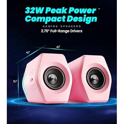 Edifier Hecate Gaming Speakers RGB, 32W Peak Power, Compact Design for PC/PS4/Desktop, Bluetooth 5.1, 3.5mm AUX, Game/Movie/Music Modes, 12 RGB Lighting Effects - Pink