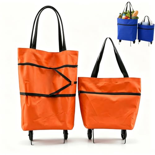 2-in-1 Foldable Shopping Cart with Wheels Large Capacity (Orange)