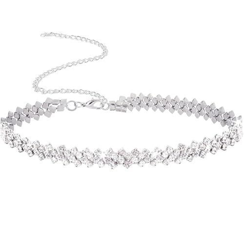 LUYANFX Collier Strass Femme Collier Femme Argent Choker Chaîne Collier Ras de cou Fille Mariée Bijoux Argentés Fantaisie Femmes Traditionnel pour Tous...
