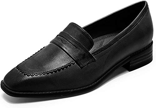 Image of Mona flying Womens Leather Square Toe Penny Loafer Slip on Flat Office Shoe