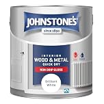 Johnstone’s - Quick Dry & Non Drip Gloss Paint for Wood & Metal - Brilliant White | Interior & Exterior | Low Odour, Water-Based Formula, Dry in 1-2 Hours | 10m2 Coverage per Litre | 2.5 L