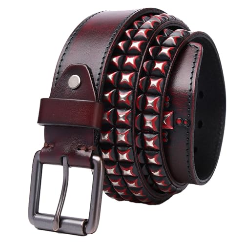 Ceinture cloutée punk rock rivets cuir vieilli 3 rangées perles pour pantalons