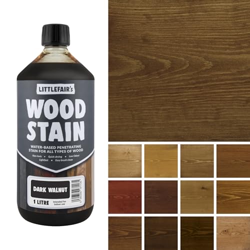 Littlefair's Wood Stain Water-Based - (Dark Walnut) – Non-Toxic, Eco-Friendly & Quick Drying - Easy-to-Apply, Concentrated Formula for All Wood Types – 1 LTR
