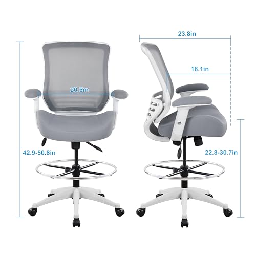 Image of BOLISS 400lbs Mesh Ergonomic Office Drafting Chair Big Adjustable Foot Ring Height Adjustable Armrest (Grey)