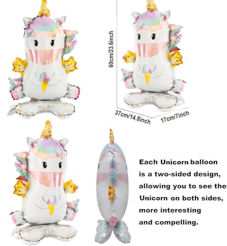 Image of AMFIN (Pack of 2) 3D Self Standing Unicorn Foil Balloon, Pastel Birthday Decoration - Pink & Purple