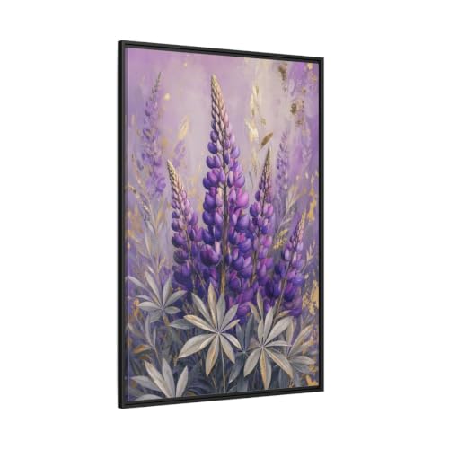 Tableau de fleurs lupins violets grand format 80x120 cm déco murale salon encadrée