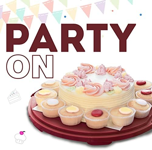 SG Traders Cake Carrier Storage Box with Lid, Round Plastic Cupcake Boxes, Portable Muffin Holder with Handle, Food Dessert Container, Lockable, 2 in 1, (RED)