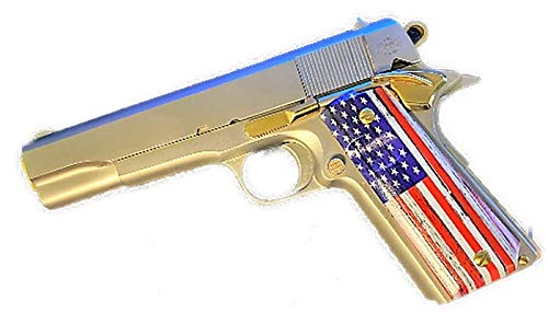 Premium Gun Grips Full Size 1911 Grips Compatible Replacement For Colt Gov & Clones Uv Printed Hd Image Of Rustic 'Ol Glory Us Flag Over Diamond Wood Laminate #TOP2