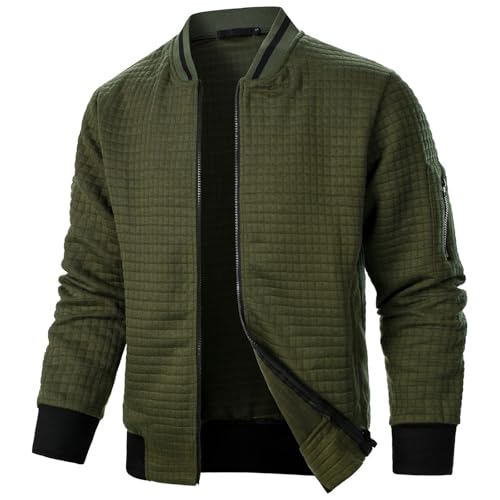 RTRDE Mens Clothes 2025, Bomber Jacket Lightweight Casual Fall Winter Windbreaker Zip Up Coat with Pocket Black Jacket Man Fashion Casual Athletic Jacket Clothing (M, Army Green)