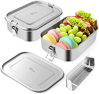 Joejis Bento Box Metal 1.2L Stainless Steel Lunch Box Adults with Compartments, Mutliuse Sandwich Box or Salad Lunch Box, Eco Friendly Lunch Box