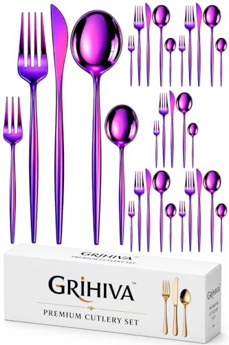 Image of 30 Pcs Pink Cutlery Set for Dining Table the Perfect Lightweight Silim Handle Tableware Including Dinner Spoon, Dinner Fork, Dinner Knife, Dessert Spoon & Dessert Fork