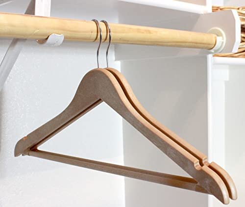 Ustech Bowed Shaped Eco-Friendly Closet Hanger With Trouser Bar For Suit, Coat, And Pant | Wood Finish Heavy Duty Clothes Hanger With Shoulder Notch To Hold Strappy Dresses | Pack Of 20 #TOP4