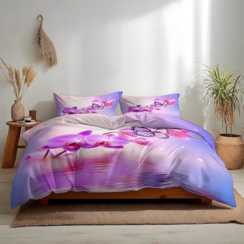 Parure de lit microfine housse couette 220x240 imprimé orchidée de prestige