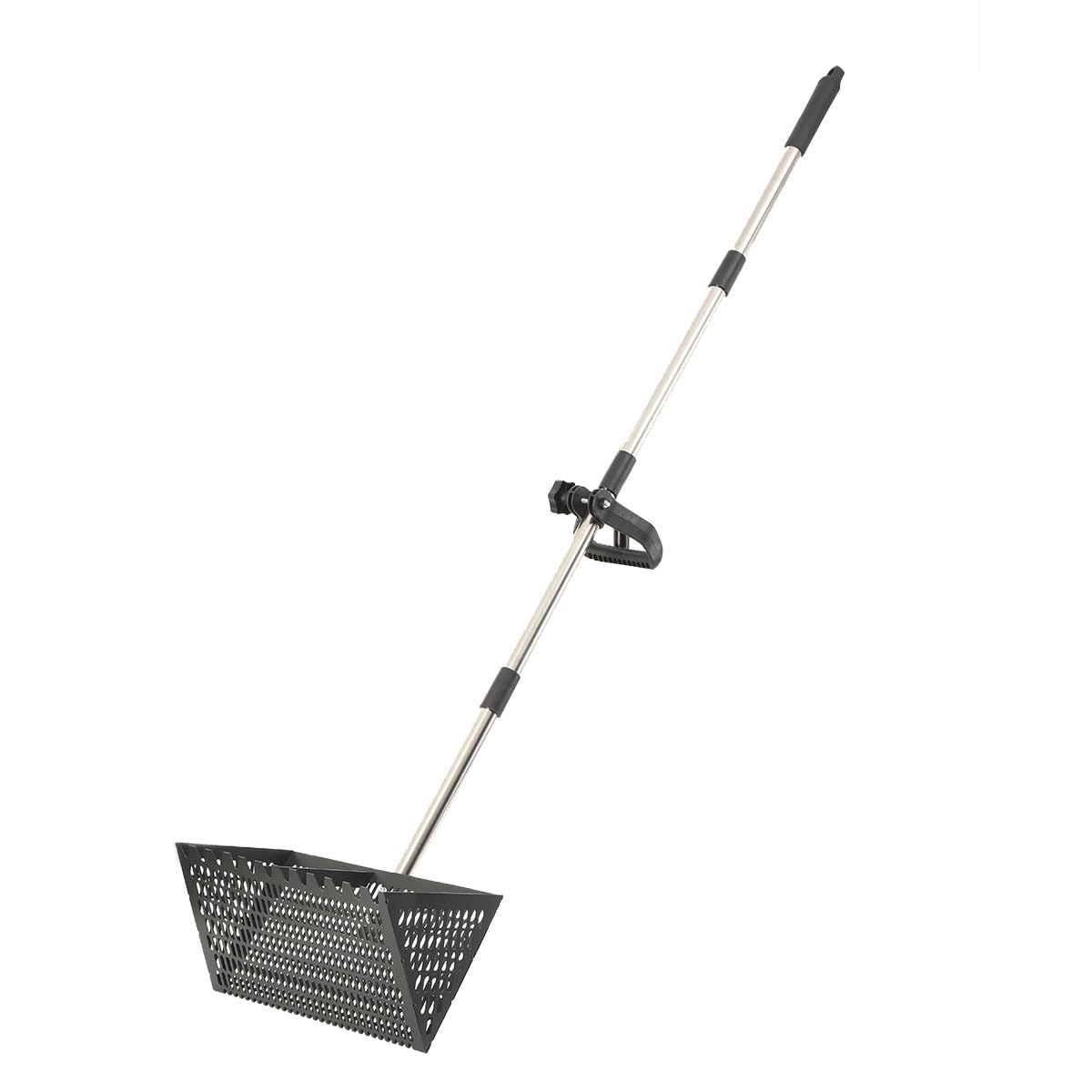 Râteau de plage,Râteau à puces de sable, pelle à sable de plage en acier inoxydable avec large panier, râteau à long manche détachable pour peigner la plage, tamiser le sable et chasse au, Noir