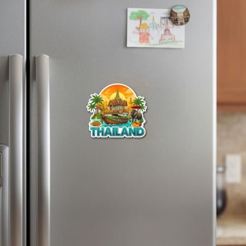 Image of Thailand Theme Souvenir Wooden Fridge Magnet for Refrigerator - Printed Fridge Magnet for Kitchen & Fridge Decor Perfect Souvenir Gift Fridge Decoration Size 3x3 Inches