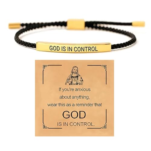 Inspire Bracelet God Is In Control Bracelet For Women, Christian Faith Adjustable Braided Stainless Steel Engraving Inspirational Letter Handmade Gifts Jewelry