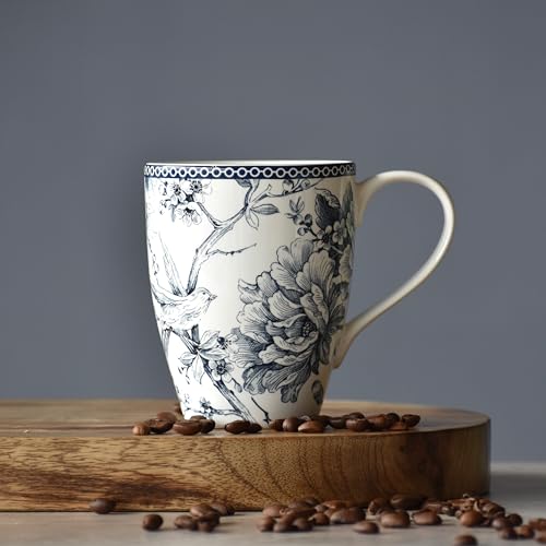 Image of Devnow Adelaide Blue Porcelain Mug Set of 4 - 280ml | Blue Floral Printed Tea & Coffee Mugs | Microwave & Dishwasher Safe | Elegant Gift Set | Premium Daily Use Ceramic Cups