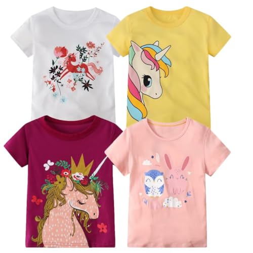Girls Short Sleeve Shirts Toddler Summer Top Kids Cotton Clothes 2-7 Years