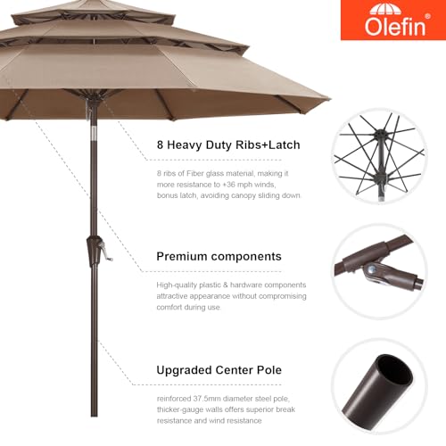 Image of MASTERCANOPY 9ft 3-Tier Olefin Patio Umbrella, Brown & Beige Stripes