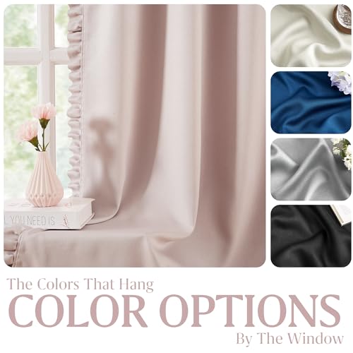 Jubilantex Ruffle Blackout Curtains 95 Inches Long 2 Panels Fabric Farmhouse Curtain Soft Light Filtering Flowy Drapes for Living Room Bedroom Rod Pocket Light Filtering Window Curtains, 40x84, Pink - Image 3