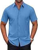 COOFANDY Mens Shirts Short Sleeve Button Up Shirt Slim Fit Wedding Shirts Blue