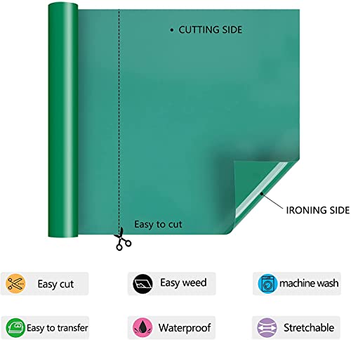 Image of HTV Iron on Vinyl 12Inch by 12ft Roll HTV Heat Transfer Vinyl for T-Shirt HTV Vinyl Rolls for All Cutter Machine - Easy to Cut & Weed for Heat Vinyl Design (Green, 12ft)