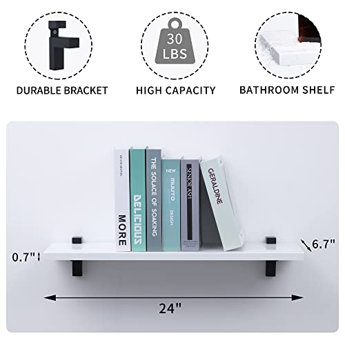 Fun Memories White Floating Shelves, Set Of 2, Wood Floating Wall Shelf 24 Inch Long, Bathroom Shelves For Wall, Modern Floating Shelf For Living Room, Bedroom, Kitchen #TOP2